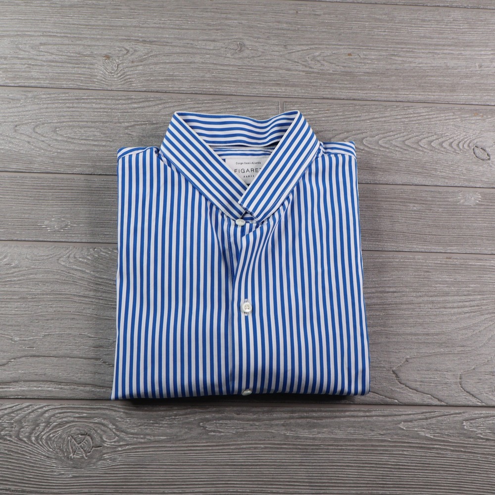 Figaret Paris Thomas Mason Blue Striped Shirt Men's Size 42 Cotton Button Down